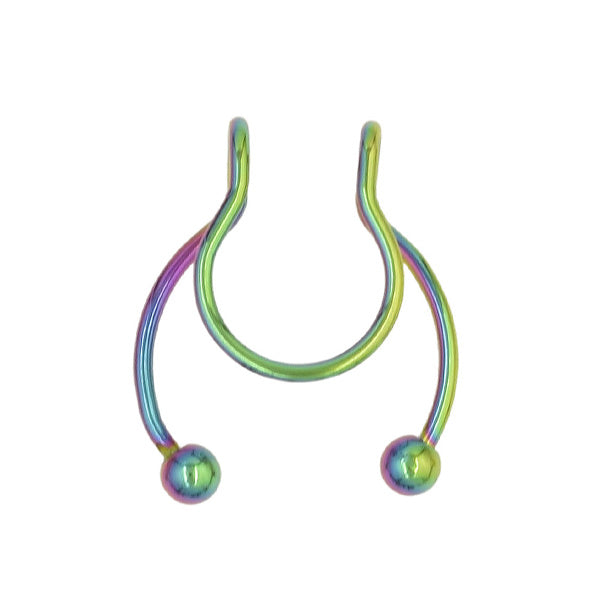 2 Balls Rainbow Stainless Steel Fake Septum Nose Rings
