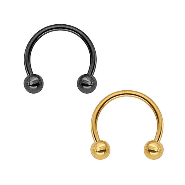 2 Double Ball Black Golden Titanium Steel Horseshoe Barbell Nose Rings