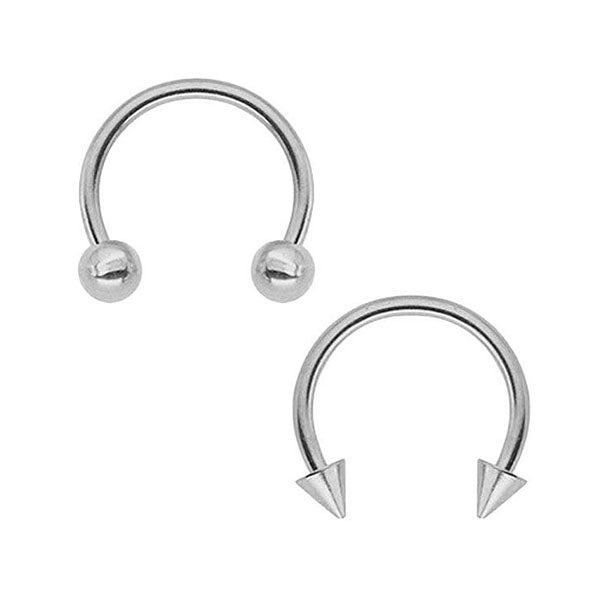 2 Double Ball & Spike Silver Titanium Steel Horseshoe Barbell Nose Rings