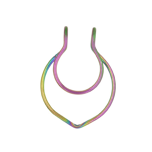 2 Pointed Rainbow Stainless Steel Fake Septum Nose Rings