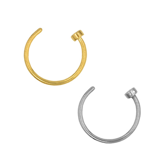 2 Flat Circle Golden Silver Stainless Steel Hoop Nose Rings