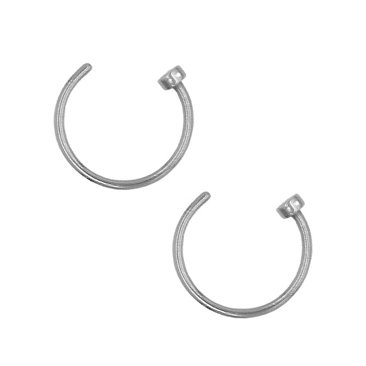 2 Flat Circle Silver Stainless Steel Hoop Nose Rings