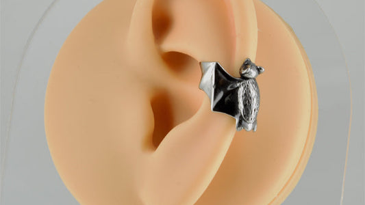 Bat Silver Stainless Steel Ear Cuff