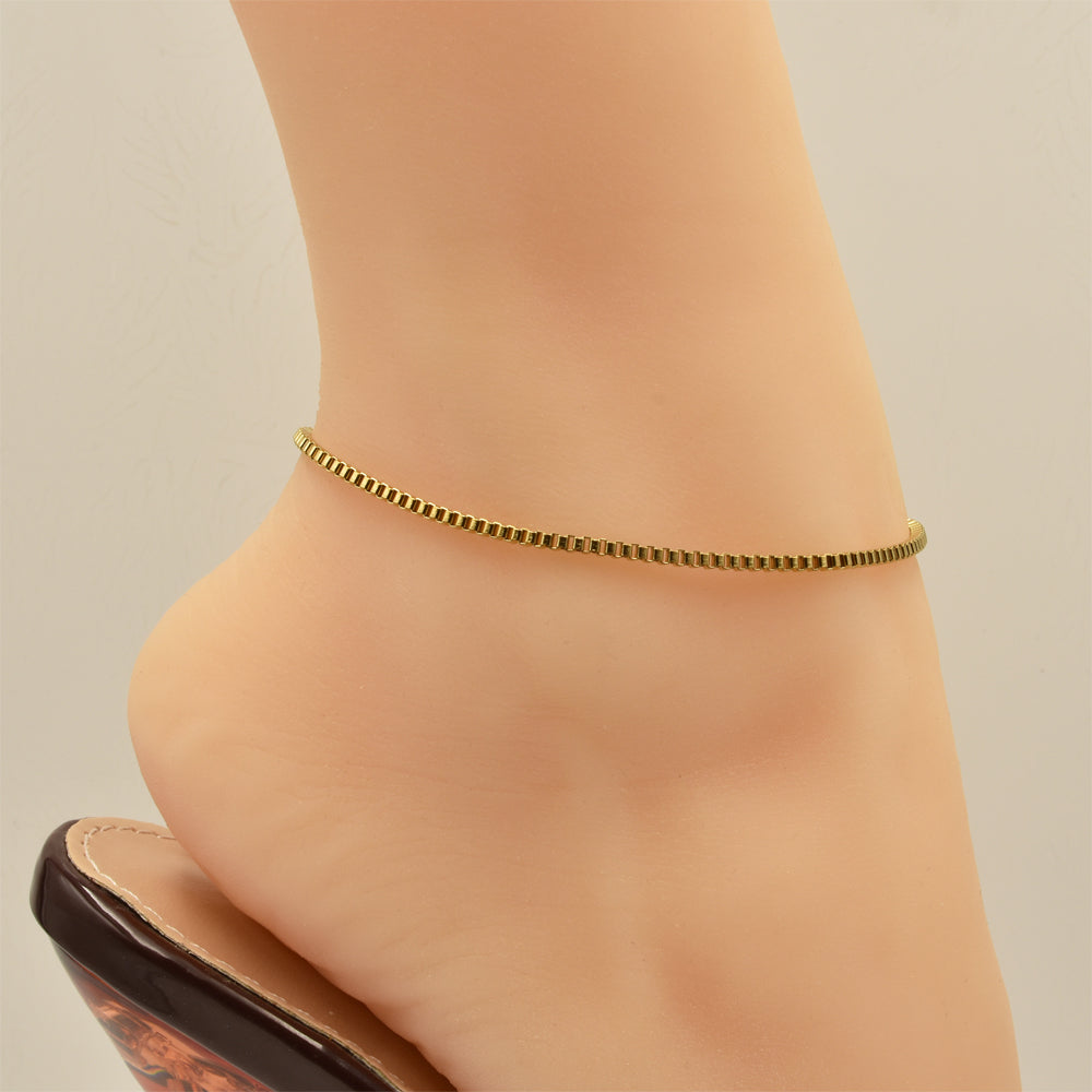Box Chain Golden Stainless Steel Anklet
