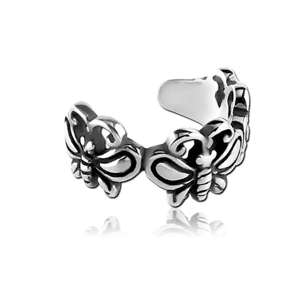 Butterfly Trio Silver Stainless Steel Ear Cuff