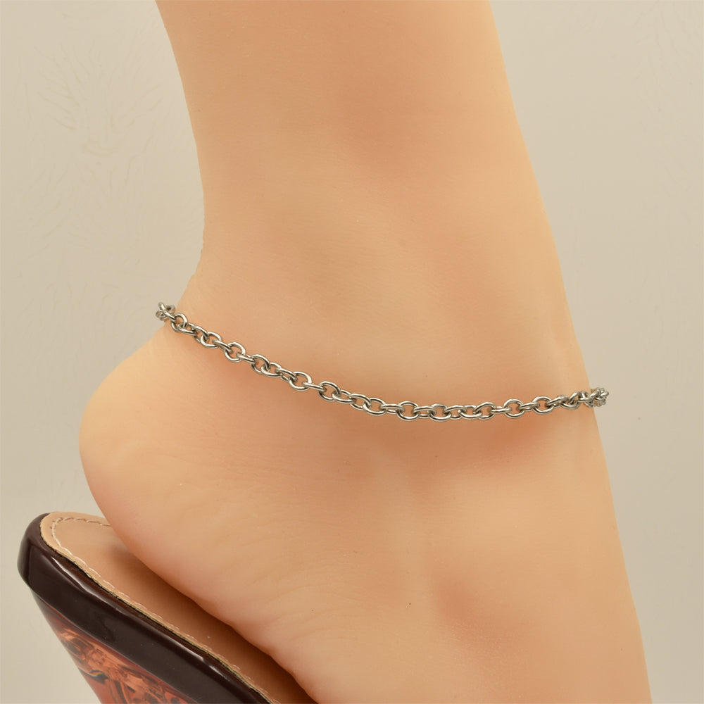 Cable Chain Silver Stainless Steel Anklet