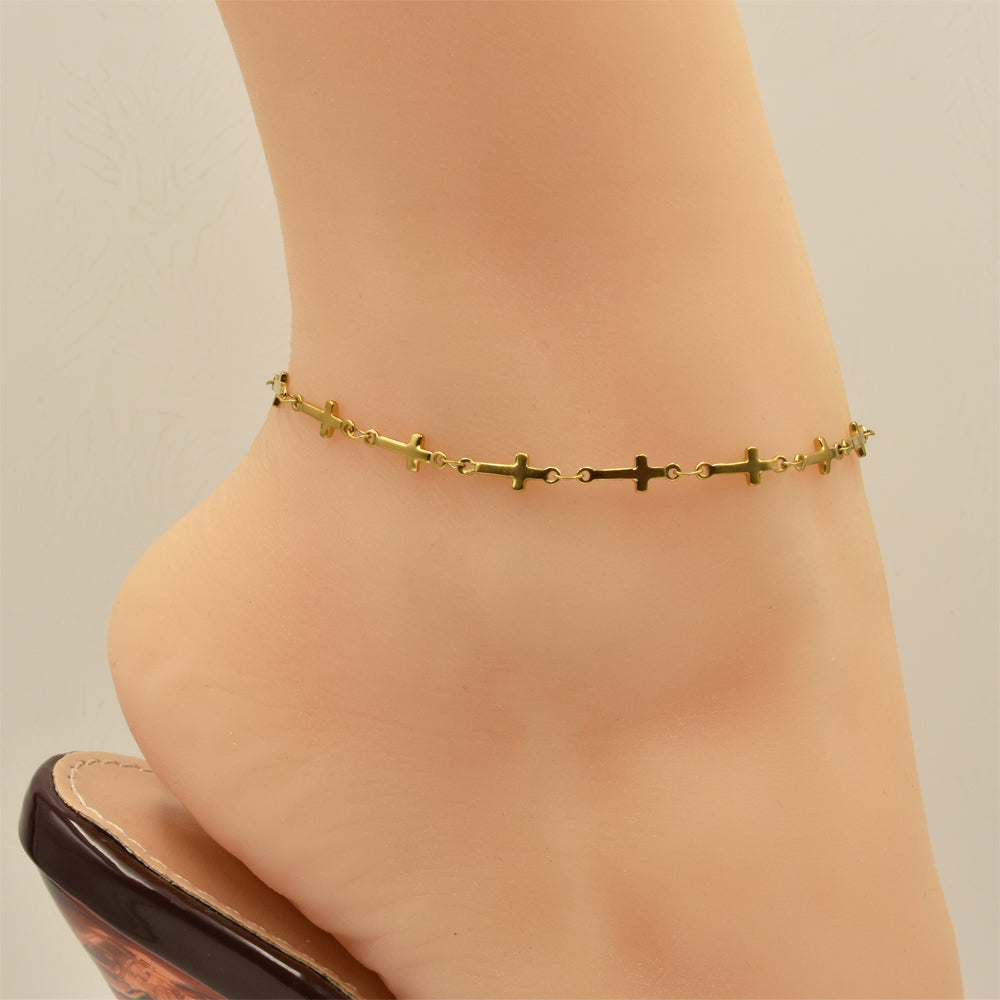 Cross Chain Golden Stainless Steel Anklet