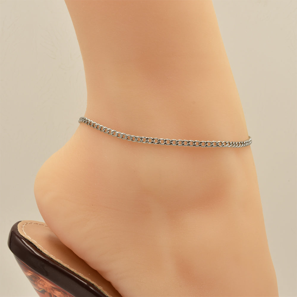 Curb Chain Silver Stainless Steel Anklet