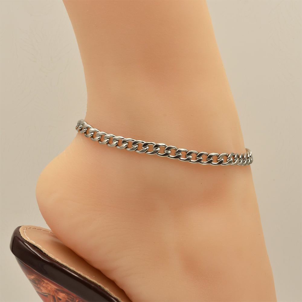 Curb Chain Silver Stainless Steel Anklet