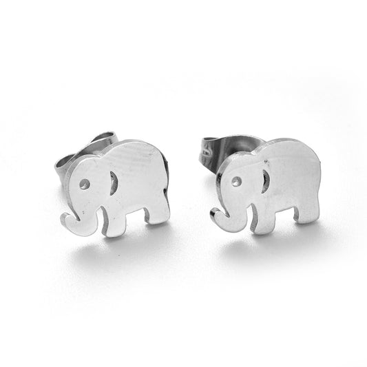 Elephant Silver Stainless Steel Stud Earrings