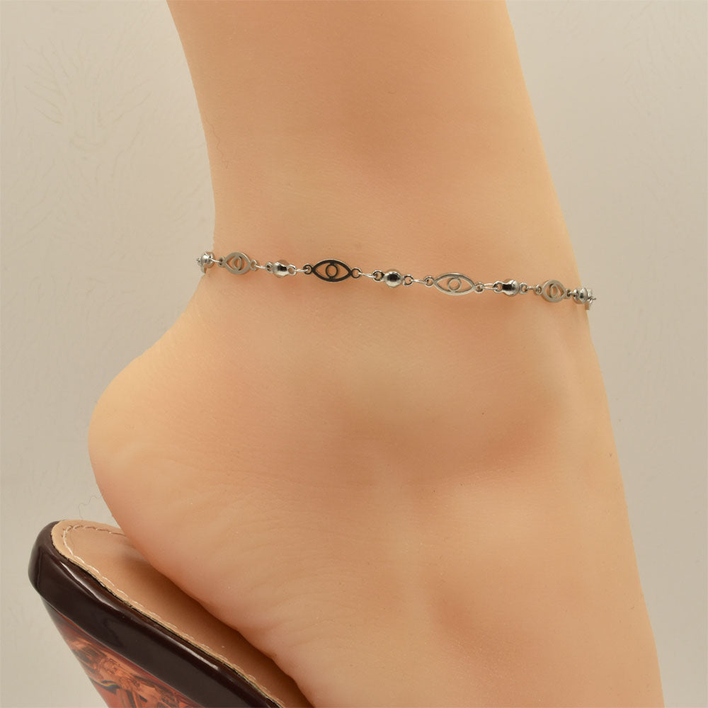 Evil Eye Silver Stainless Steel Anklet