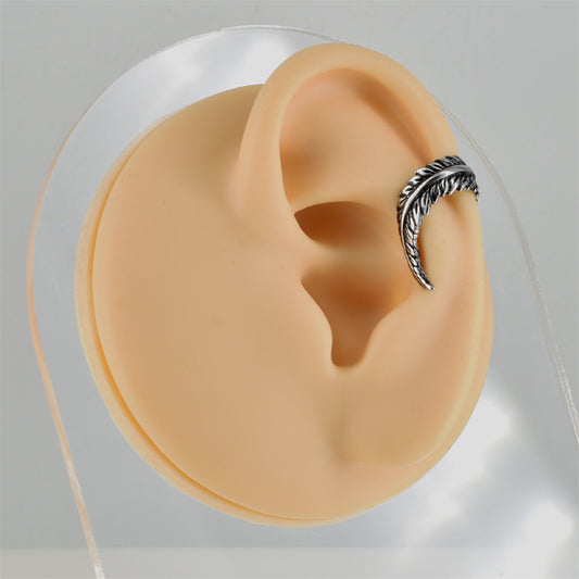 Feather Silver Stainless Steel Ear Cuff