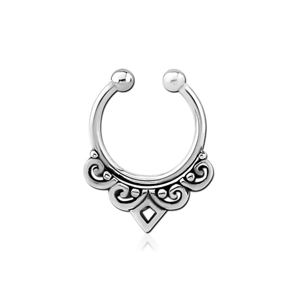 Filigree Silver Stainless Steel Fake Septum Nose Ring