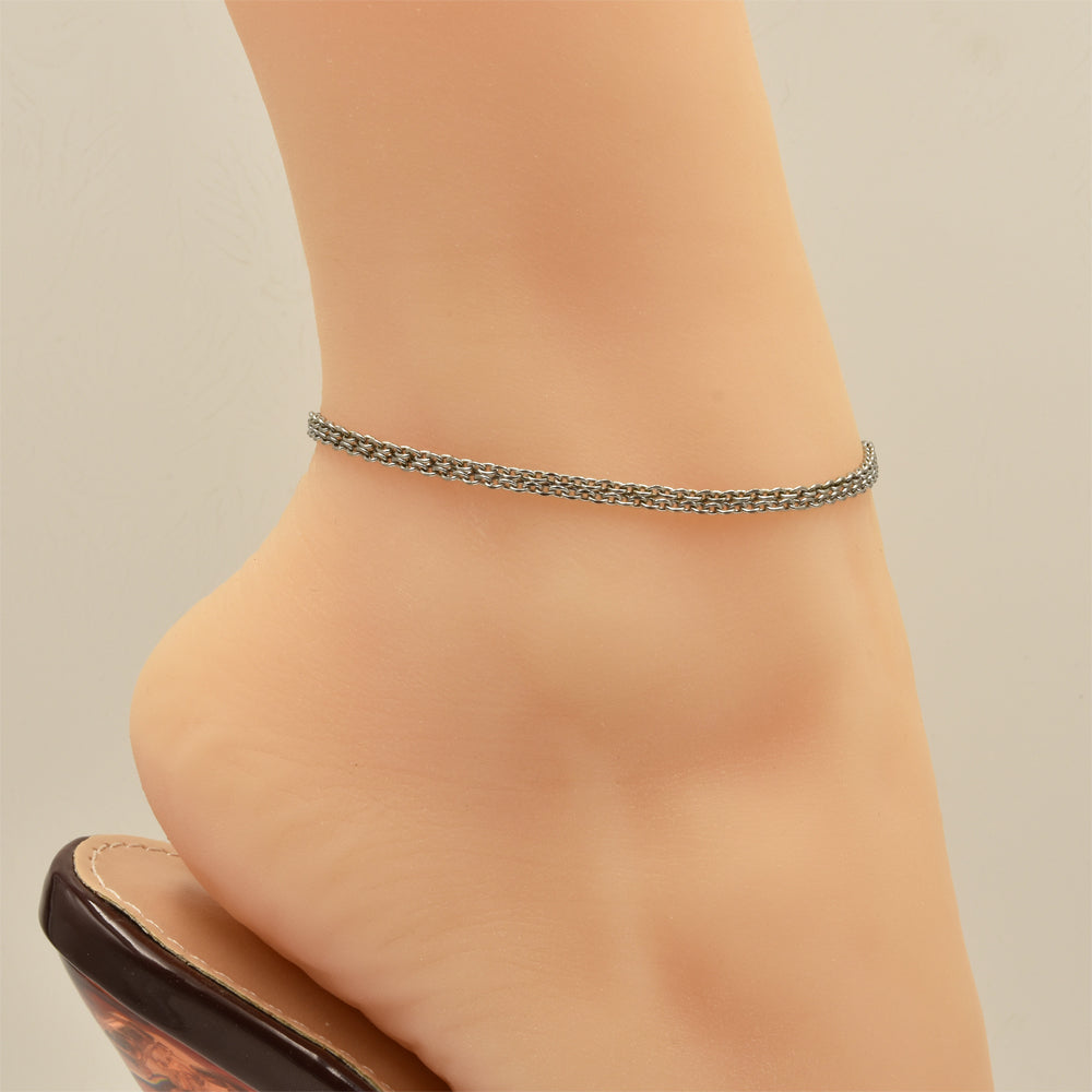 Flat Rope Chain Silver Stainless Steel Anklet