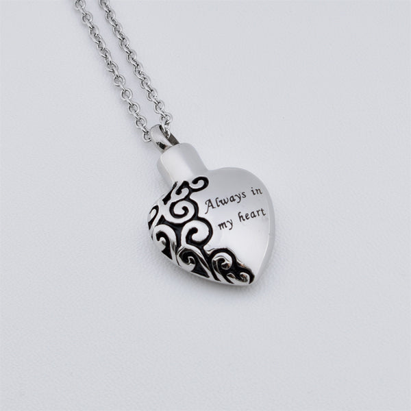 Heart Silver Stainless Steel Cremation Ashes Necklace