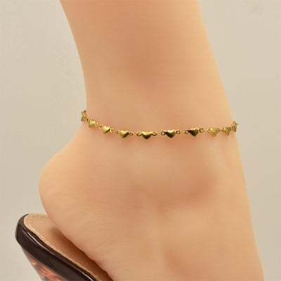 Hearts Chain Golden Stainless Steel Anklet