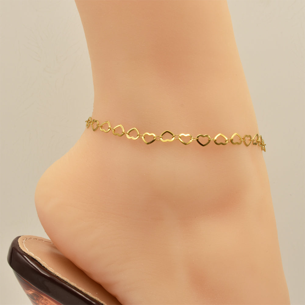 Hollow Hearts Chain Golden Stainless Steel Anklet