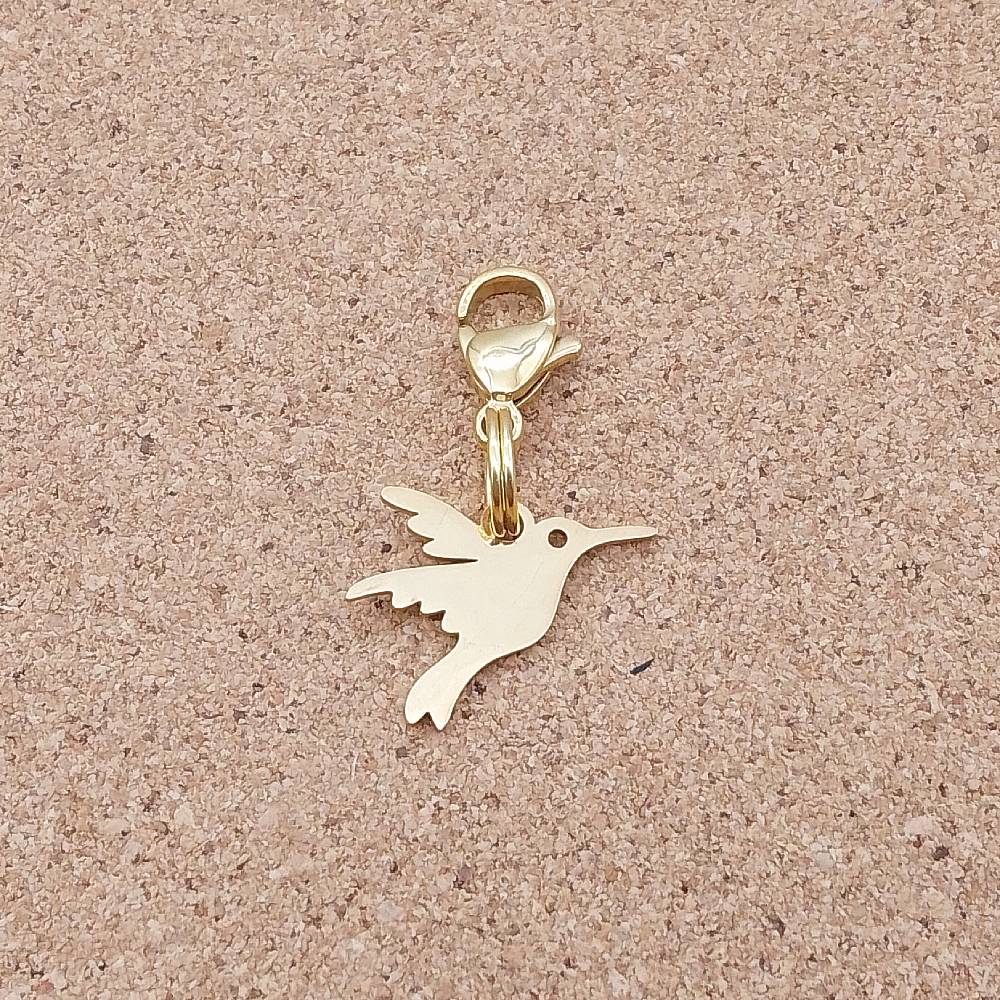 Hummingbird Golden Stainless Steel Clip-on Charm