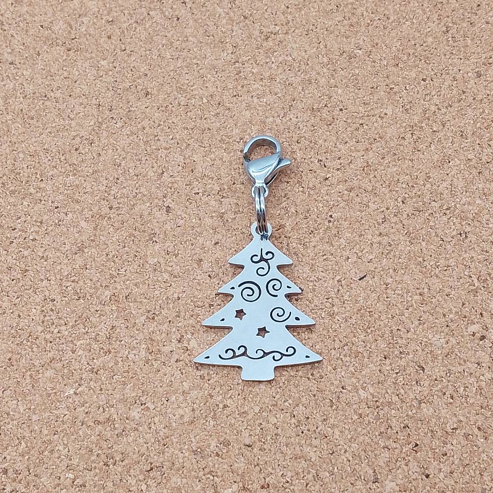 Christmas Tree Silver Stainless Steel Clip-on Charm