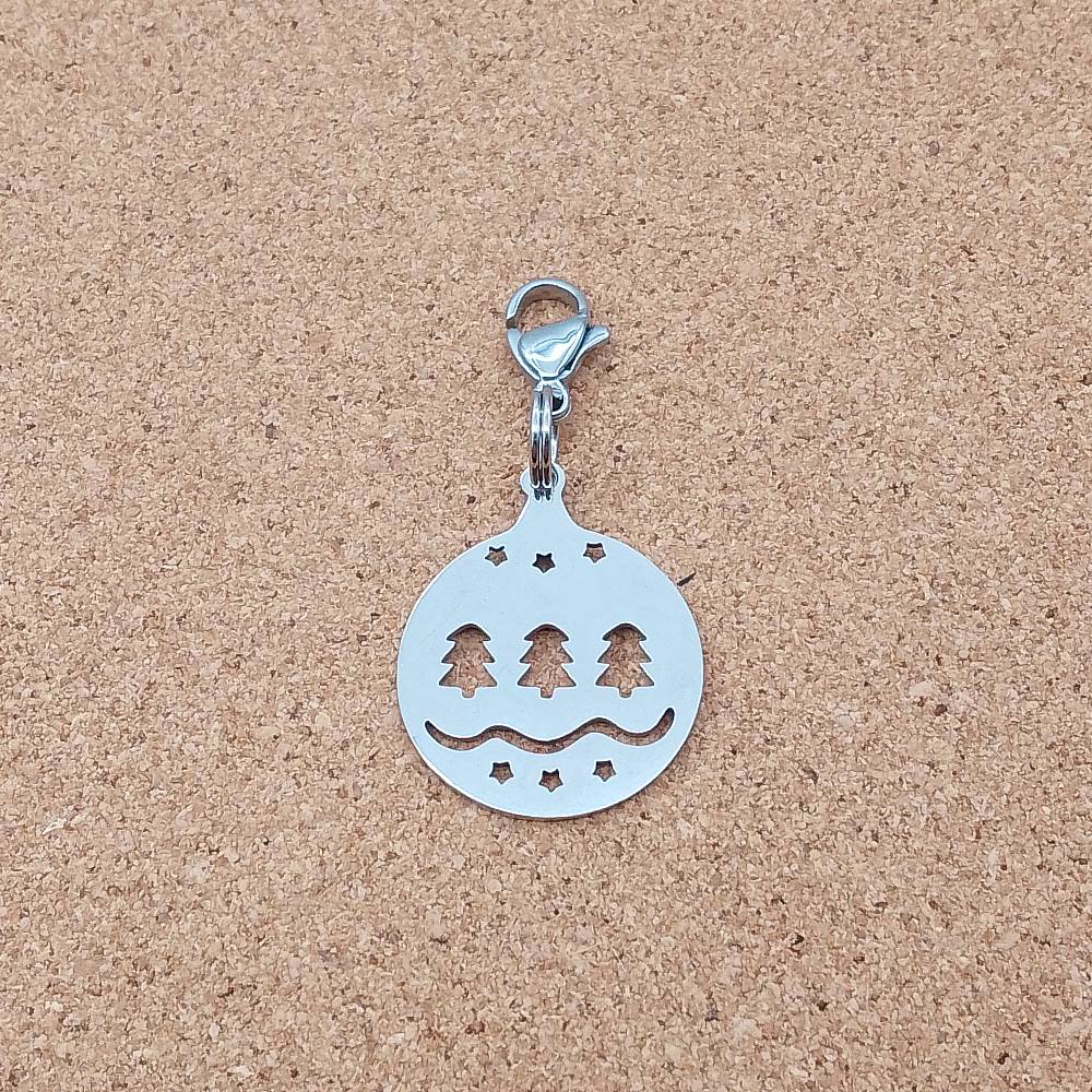 Christmas Bauble Silver Stainless Steel Clip-on Charm