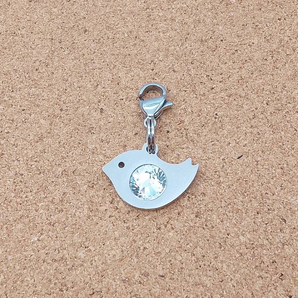 Bird Clear CZ Silver Stainless Steel Clip-on Charm