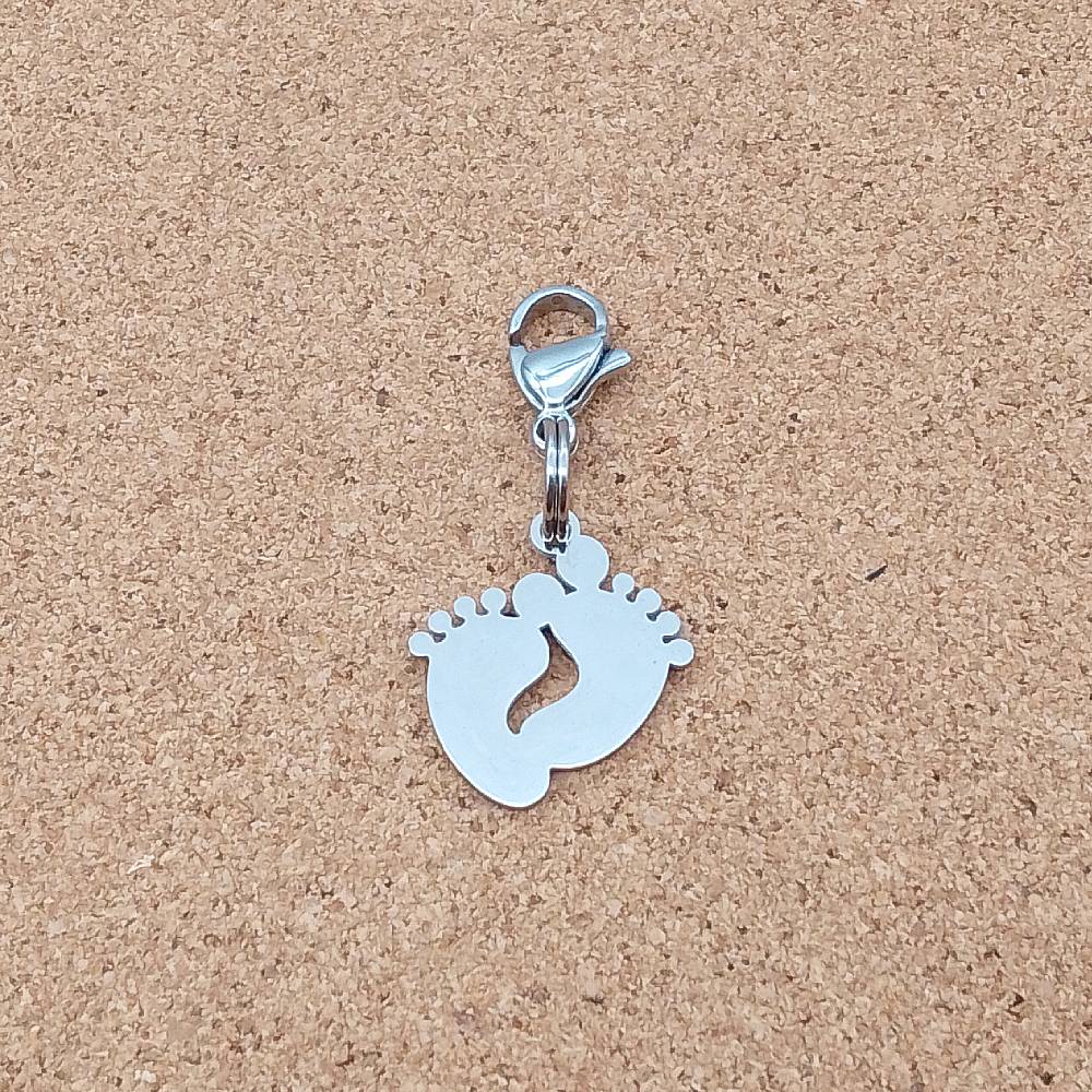 Feet Silver Stainless Steel Clip-on Charm