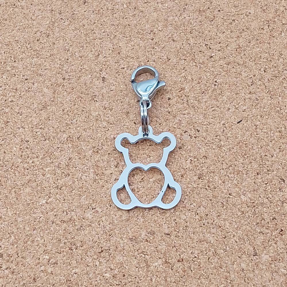 Teddy Bear Silver Stainless Steel Clip-on Charm