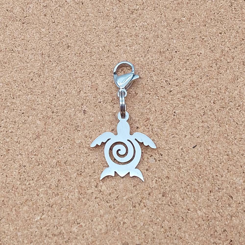 Turtle Silver Stainless Steel Clip-on Charm