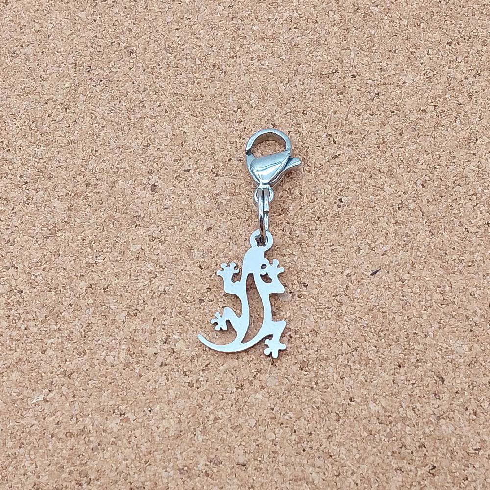 Gecko Silver Stainless Steel Clip-on Charm