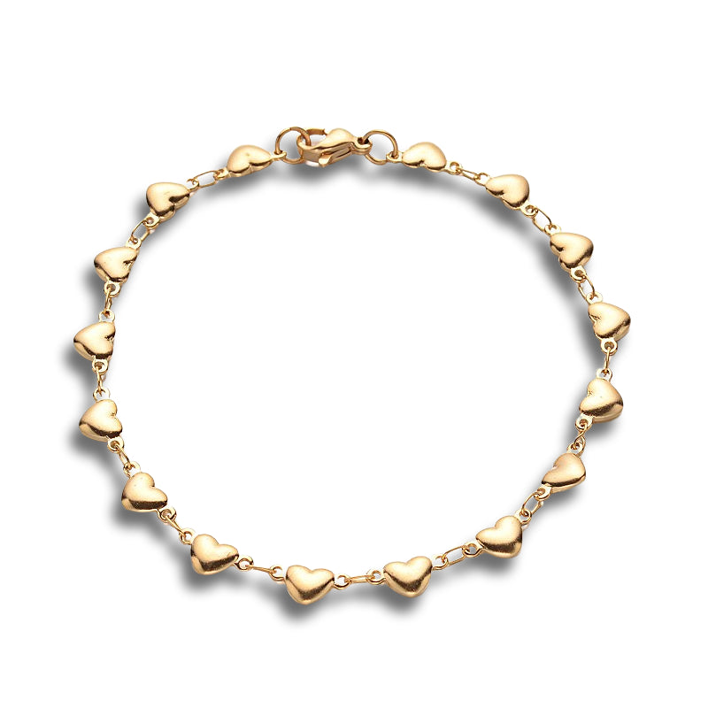 Hearts Chain Golden Stainless Steel Bracelet