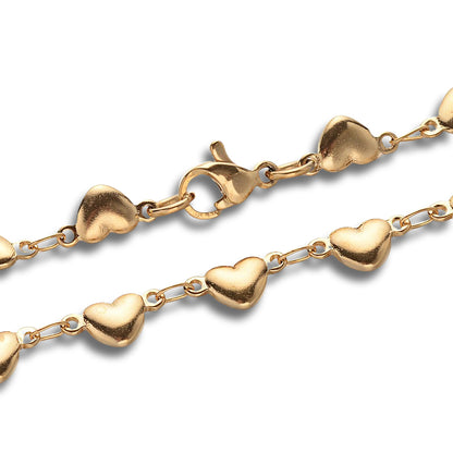 Hearts Chain Golden Stainless Steel Bracelet