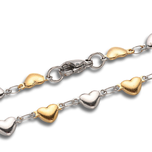 Hearts Chain Golden Silver Stainless Steel Bracelet
