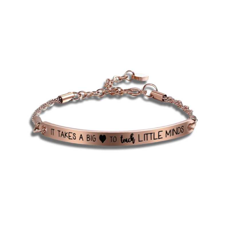 It Takes A Big Heart To Teach Little Minds Rose Gold Stainless Steel Bracelet