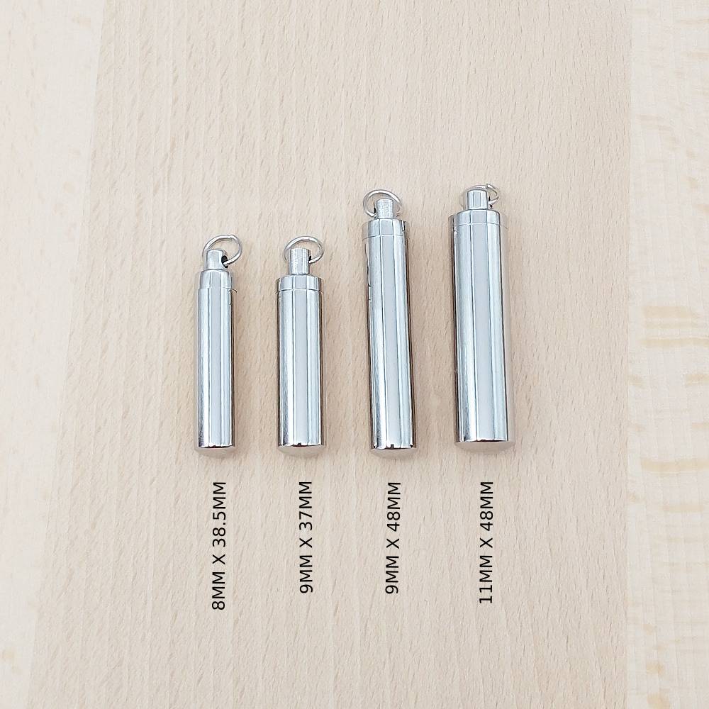 Cylinder Silver Stainless Steel Keepsake Ashes Cremation Urn Memorial Pendant Necklace