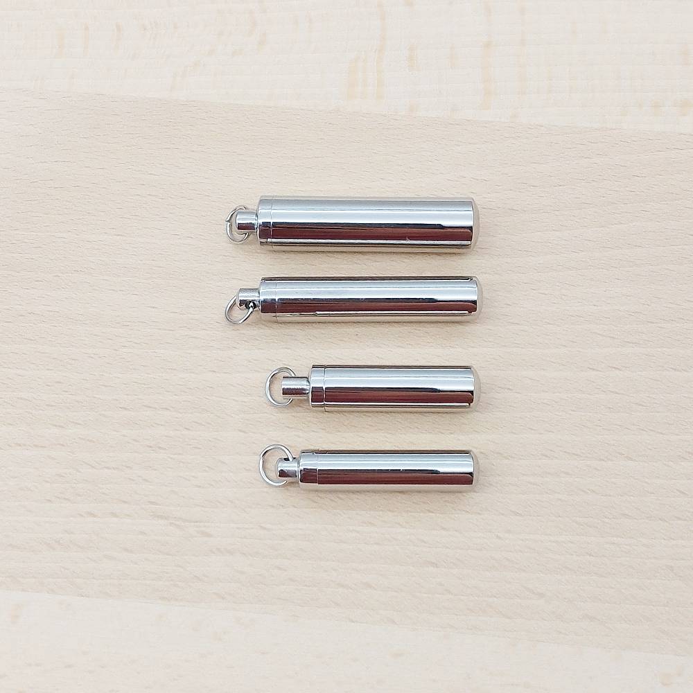 Cylinder Silver Stainless Steel Keepsake Ashes Cremation Urn Memorial Pendant Necklace