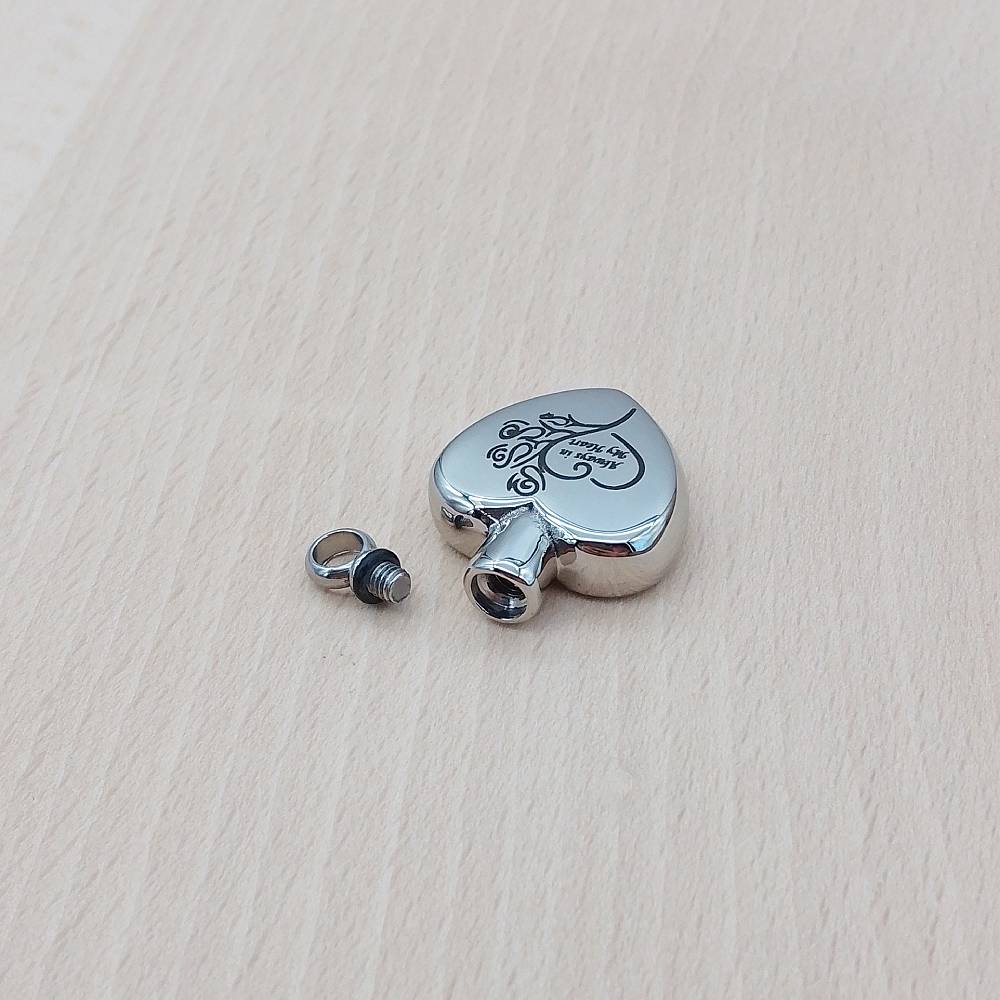 Always In My Heart Flowers Silver Stainless Steel Keepsake Ashes Cremation Urn Memorial Pendant Necklace