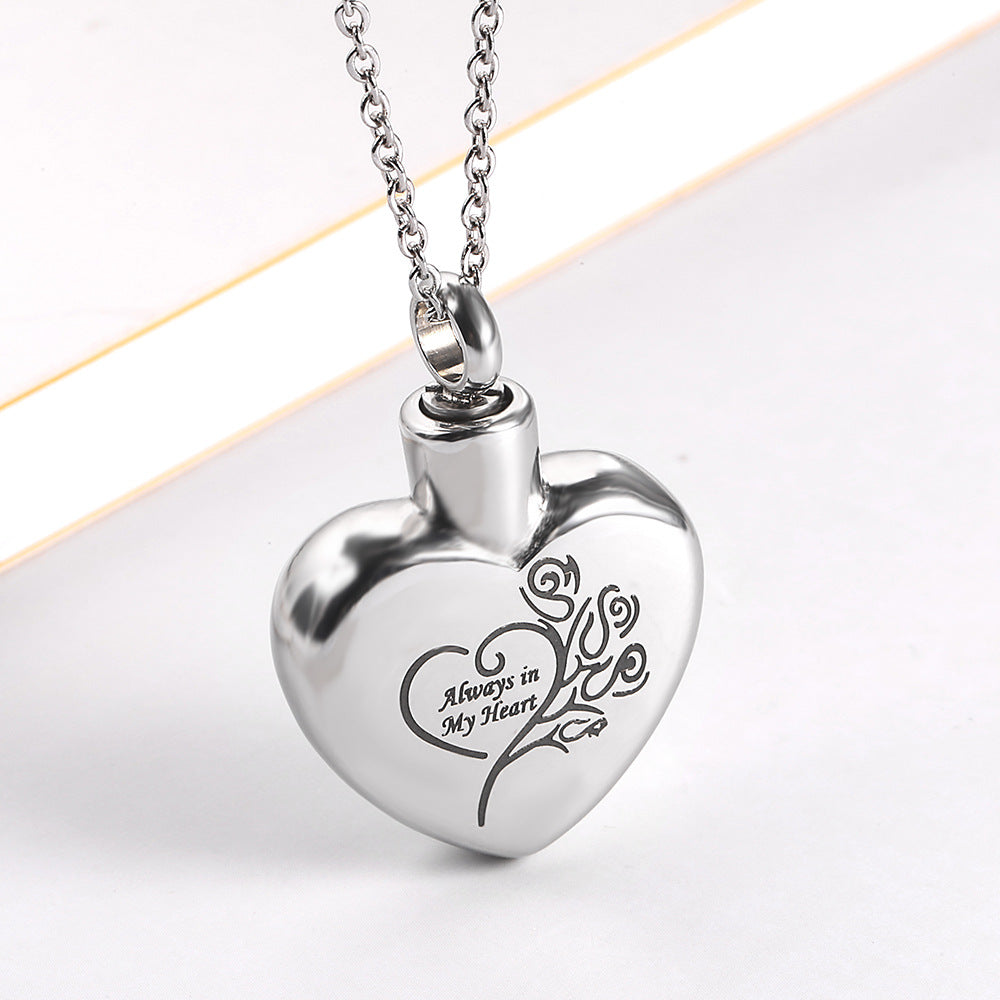 Always In My Heart Flowers Silver Stainless Steel Keepsake Ashes Cremation Urn Memorial Pendant Necklace