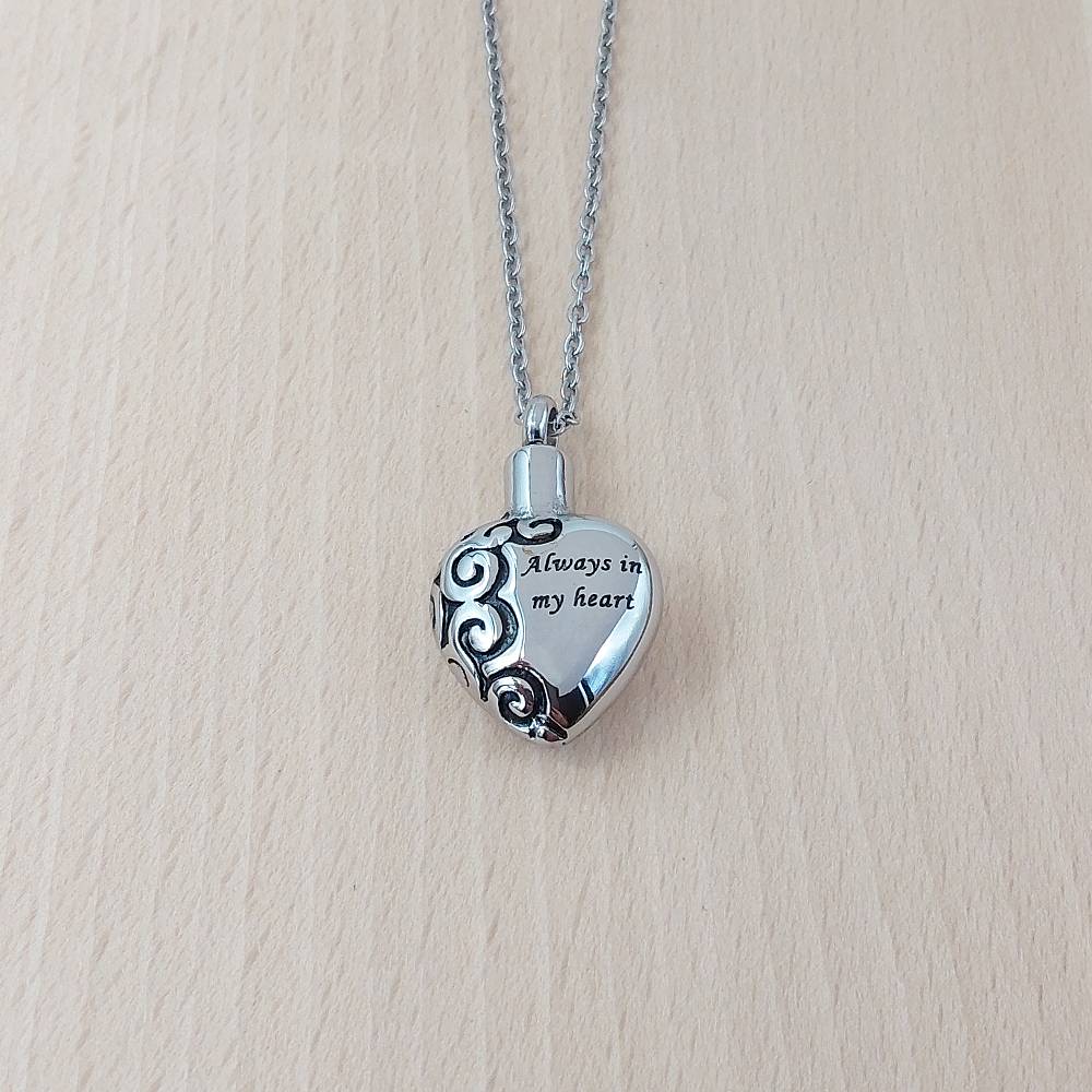 Heart Silver Stainless Steel Keepsake Ashes Cremation Urn Memorial Pendant Necklace