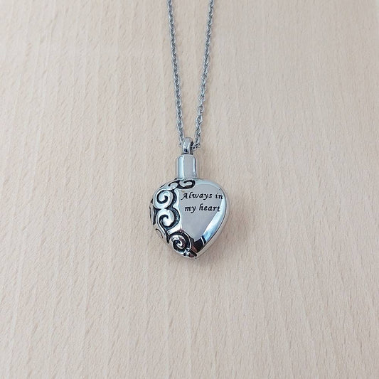 Heart Silver Stainless Steel Keepsake Ashes Cremation Urn Memorial Pendant Necklace
