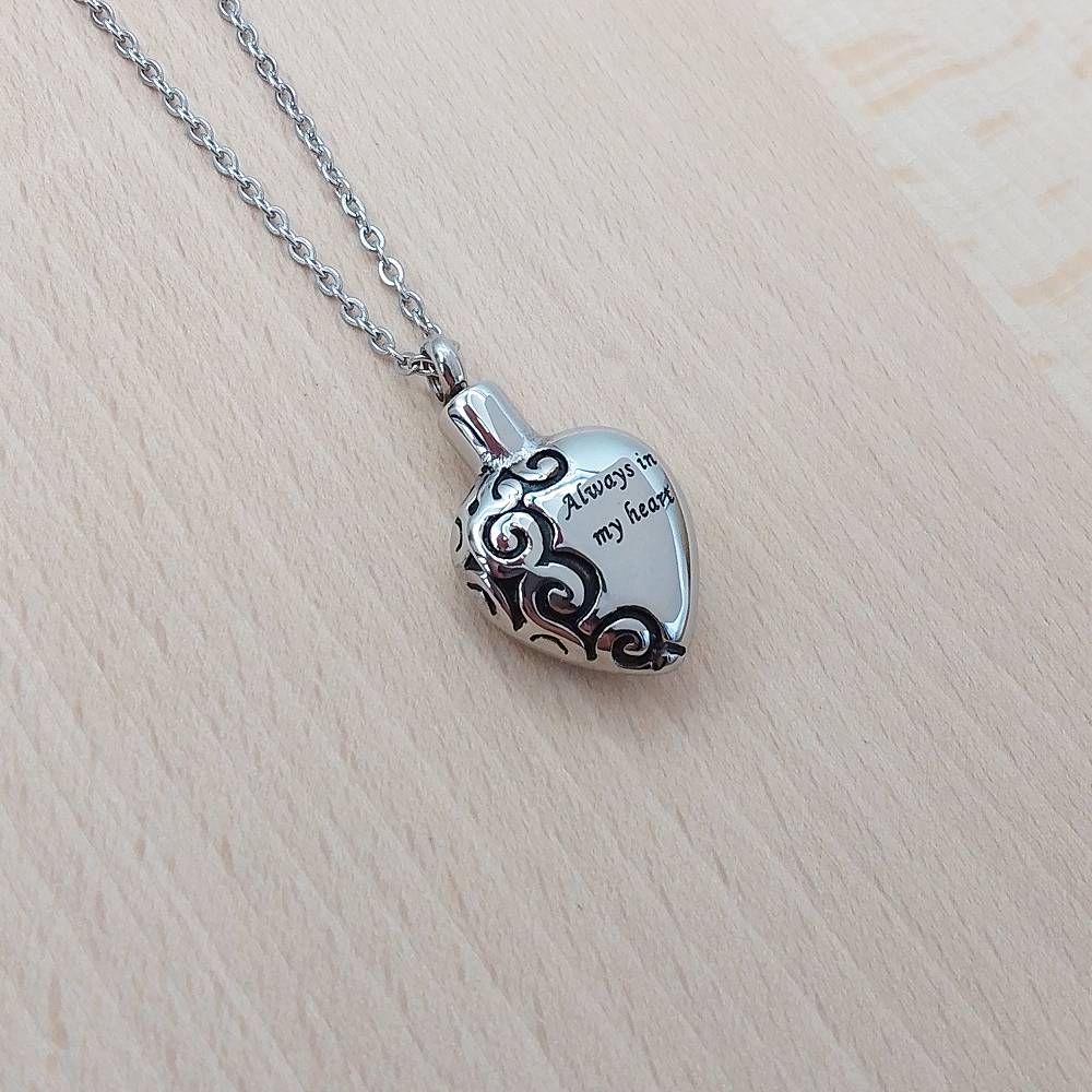Heart Silver Stainless Steel Keepsake Ashes Cremation Urn Memorial Pendant Necklace