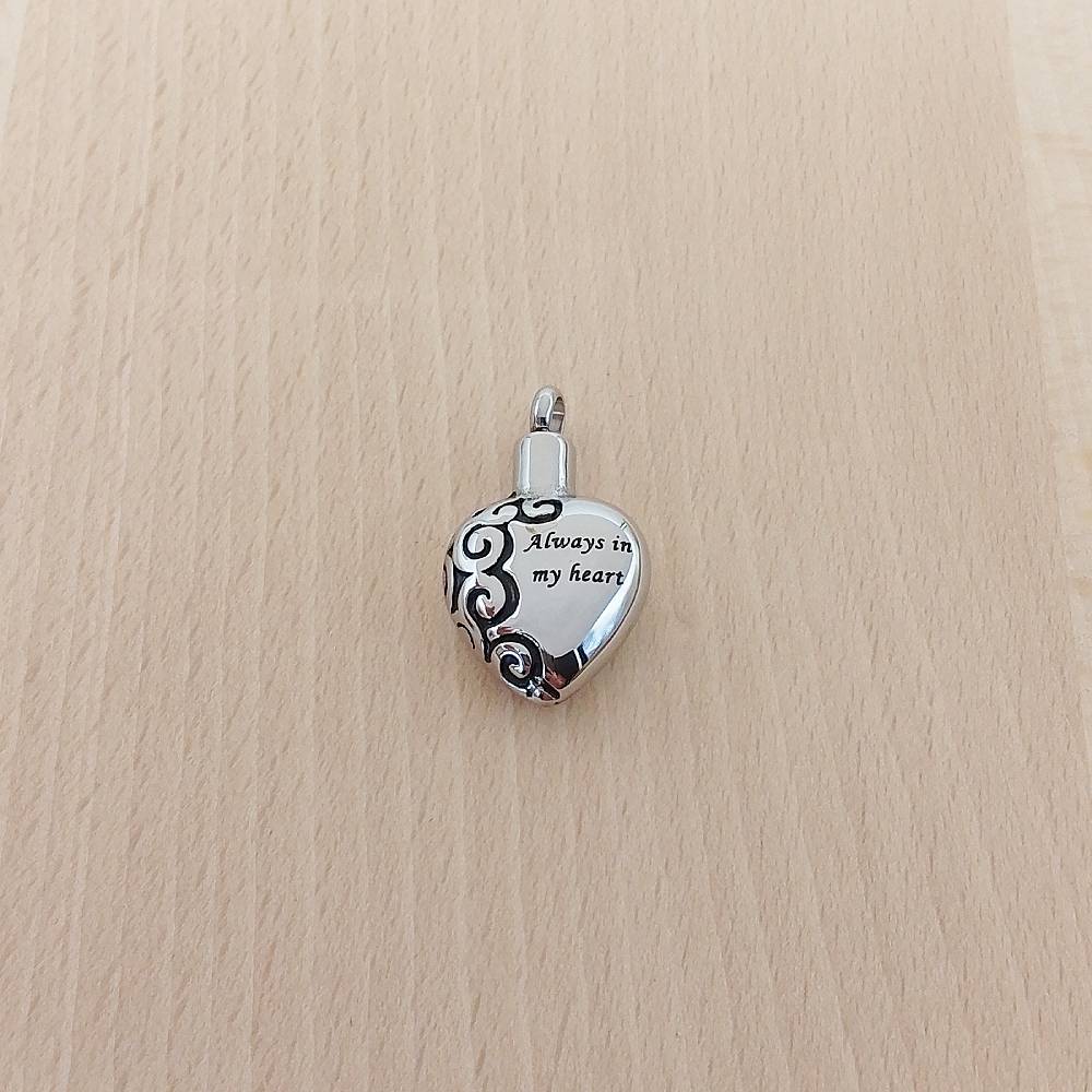Heart Silver Stainless Steel Keepsake Ashes Cremation Urn Memorial Pendant Necklace