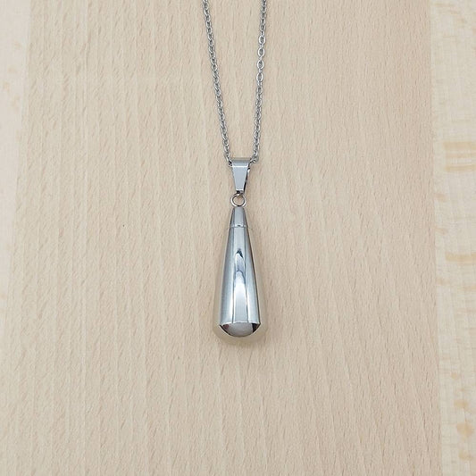 Teardrop Silver Stainless Steel Keepsake Ashes Cremation Urn Memorial Pendant Necklace