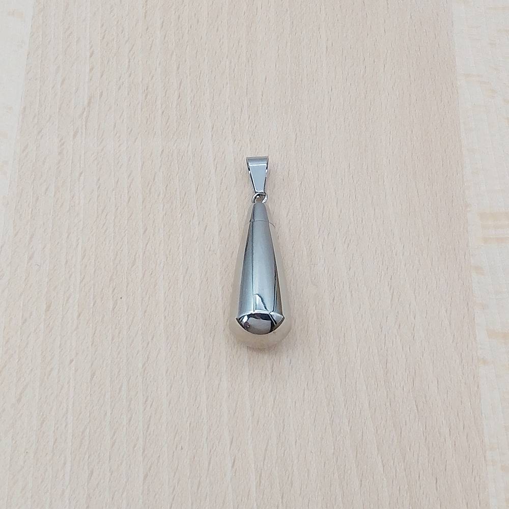 Teardrop Silver Stainless Steel Keepsake Ashes Cremation Urn Memorial Pendant Necklace