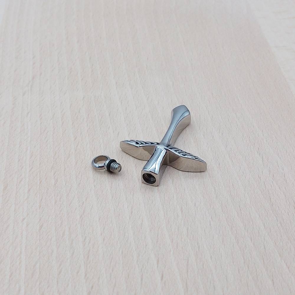 Cross Wings Silver Stainless Steel Keepsake Ashes Cremation Urn Memorial Pendant Necklace