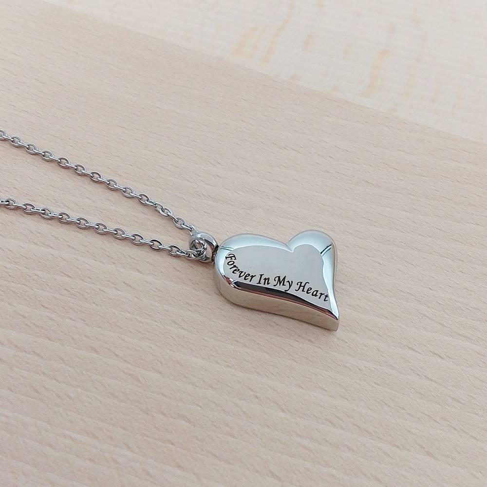 Forever In My Heart Silver Stainless Steel Keepsake Ashes Cremation Urn Memorial Pendant Necklace
