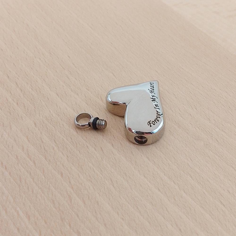 Forever In My Heart Silver Stainless Steel Keepsake Ashes Cremation Urn Memorial Pendant Necklace