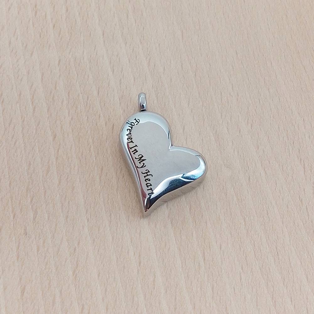 Forever In My Heart Silver Stainless Steel Keepsake Ashes Cremation Urn Memorial Pendant Necklace