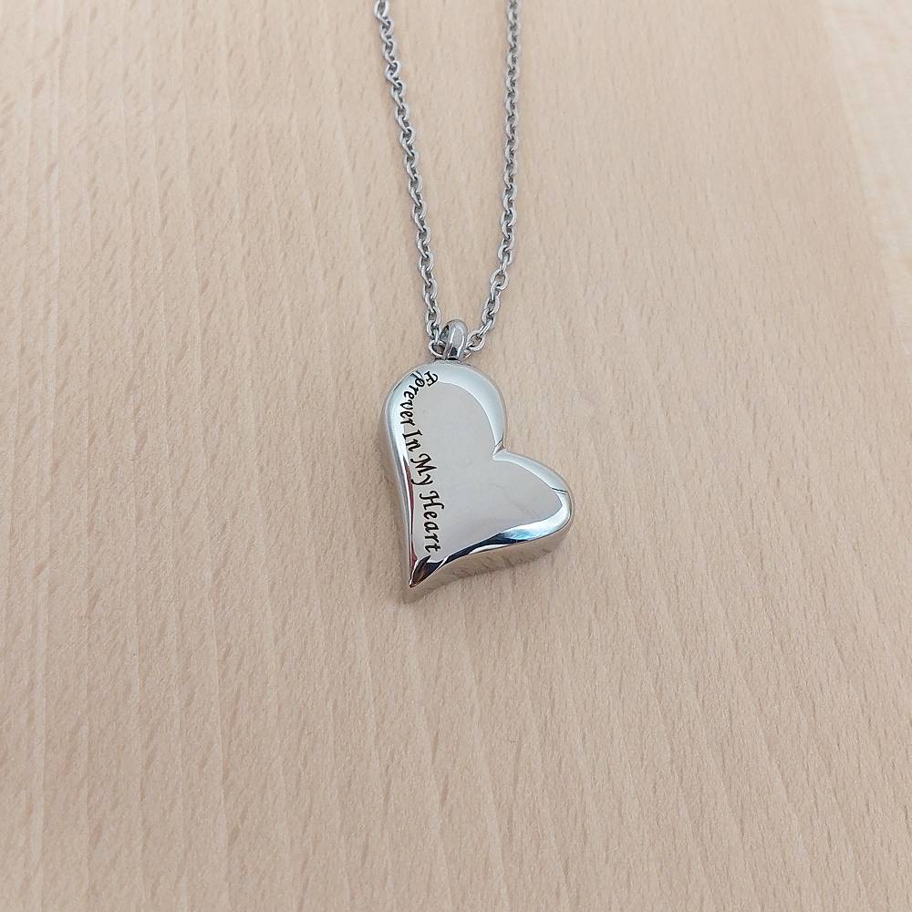 Forever In My Heart Silver Stainless Steel Keepsake Ashes Cremation Urn Memorial Pendant Necklace