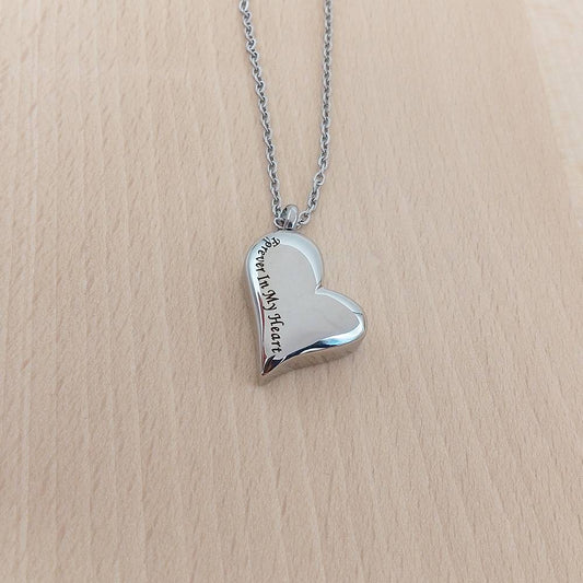 Forever In My Heart Silver Stainless Steel Keepsake Ashes Cremation Urn Memorial Pendant Necklace
