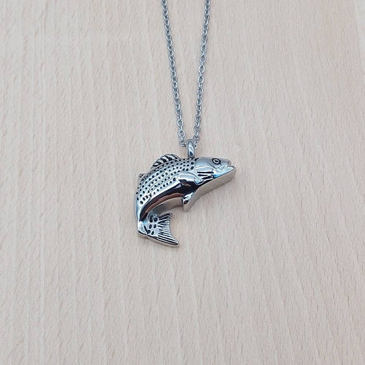Fish Silver Stainless Steel Keepsake Ashes Cremation Urn Memorial Pendant Necklace